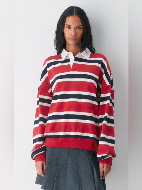 Aritzia Other - Aritzia Red, Black & White Striped V-Neck Rugby Sweater